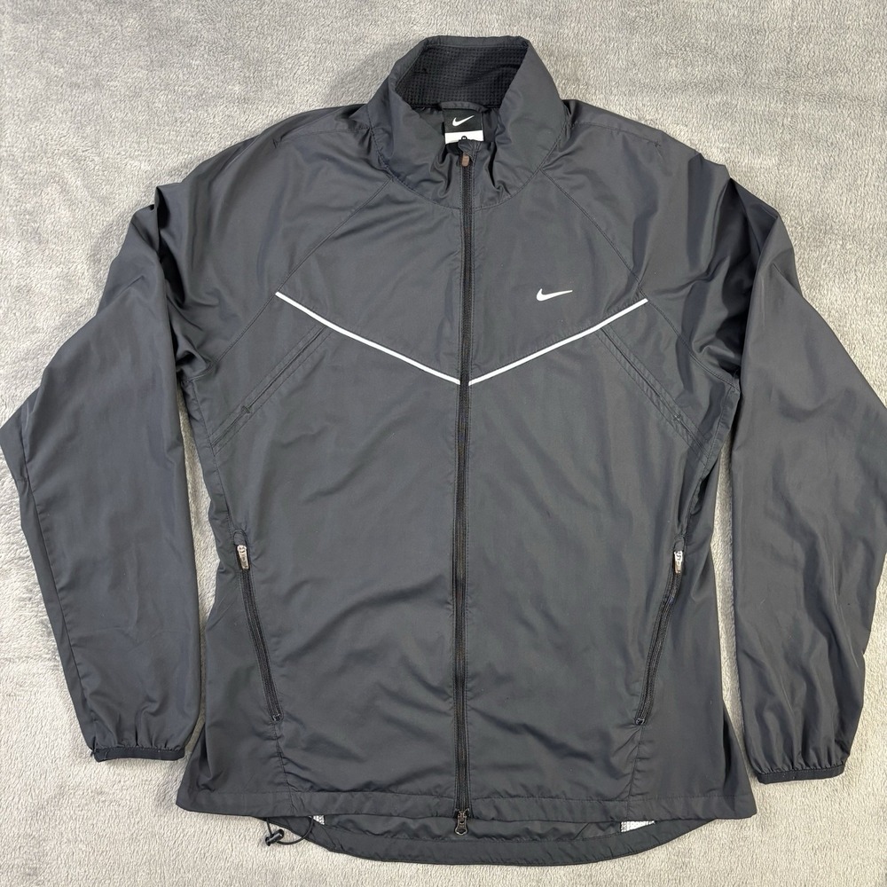 Nike Jacket Women M Black Zip Track Pockets Swoosh Athletic Windrunner 362774011